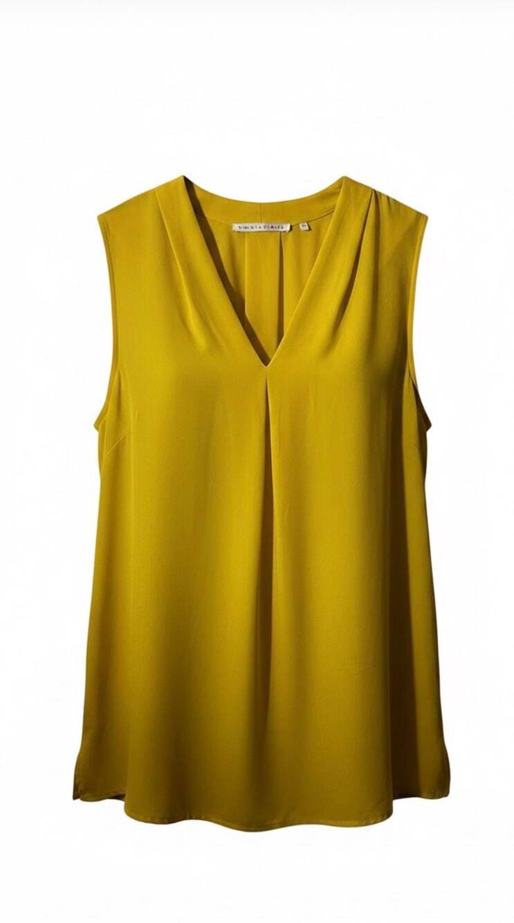 Violet + Claire Yellow Sleeveless V-Neck Pleated Tank Top Blouse XL